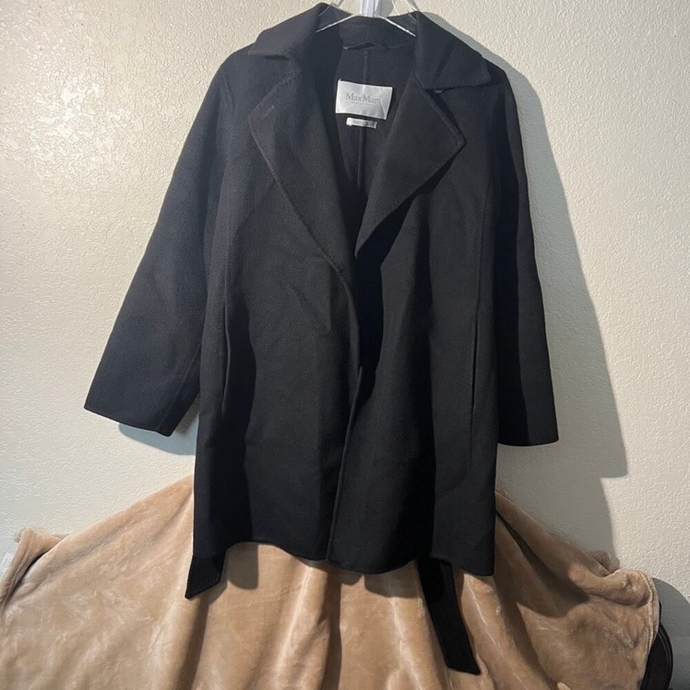 Max Mara Short Cashmere Belted Wrap Coat Black Small Medium
